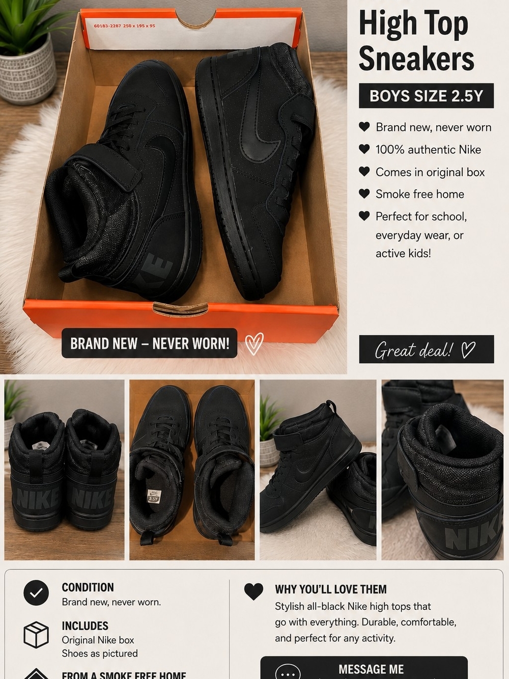 Nike Boys' High Top Sneakers - Black